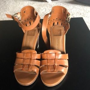 Brown upper leather wedges open toe